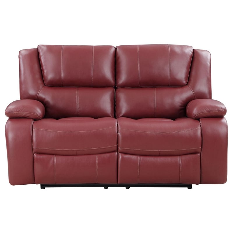 Mila 2pc Manual Recliner Sofa and Loveseat Set- Red Faux Leather- Wood