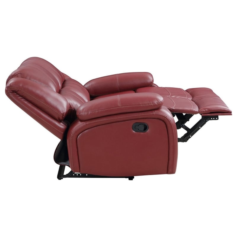 Mila 2pc Manual Recliner Sofa and Loveseat Set- Red Faux Leather- Wood