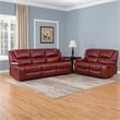 Mila 2pc Manual Recliner Sofa and Loveseat Set- Red Faux Leather- Wood
