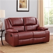 Mila 62 Inch Modern Manual Recliner Loveseat- 3 Seater- Red Faux Leather