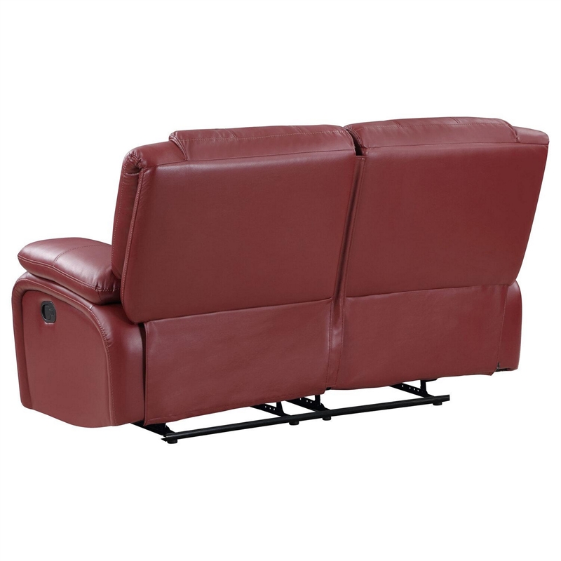 Mila 62 Inch Modern Manual Recliner Loveseat- 3 Seater- Red Faux Leather