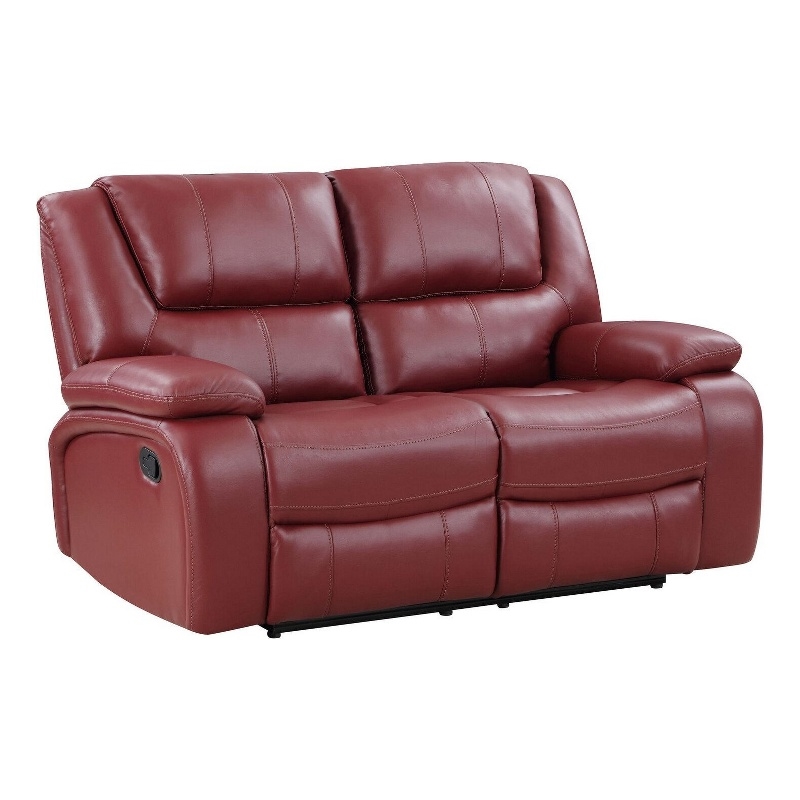 Mila 62 Inch Modern Manual Recliner Loveseat- 3 Seater- Red Faux Leather