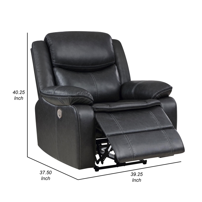 Susan Power Recliner- Dark Gray Faux Leather- USB Port- Pillow Top Arms