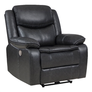Susan Power Recliner- Dark Gray Faux Leather- USB Port- Pillow Top Arms