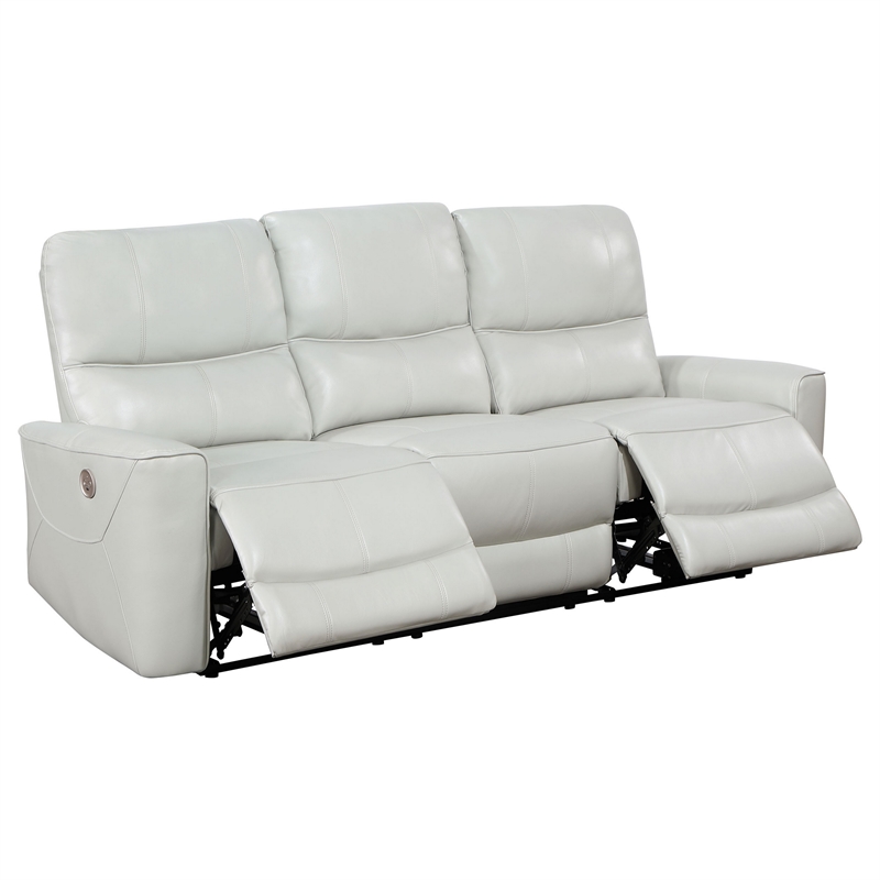 Lima Power Recliner Sofa- Ivory Faux Leather- USB Port- Cushions- 83 Inch