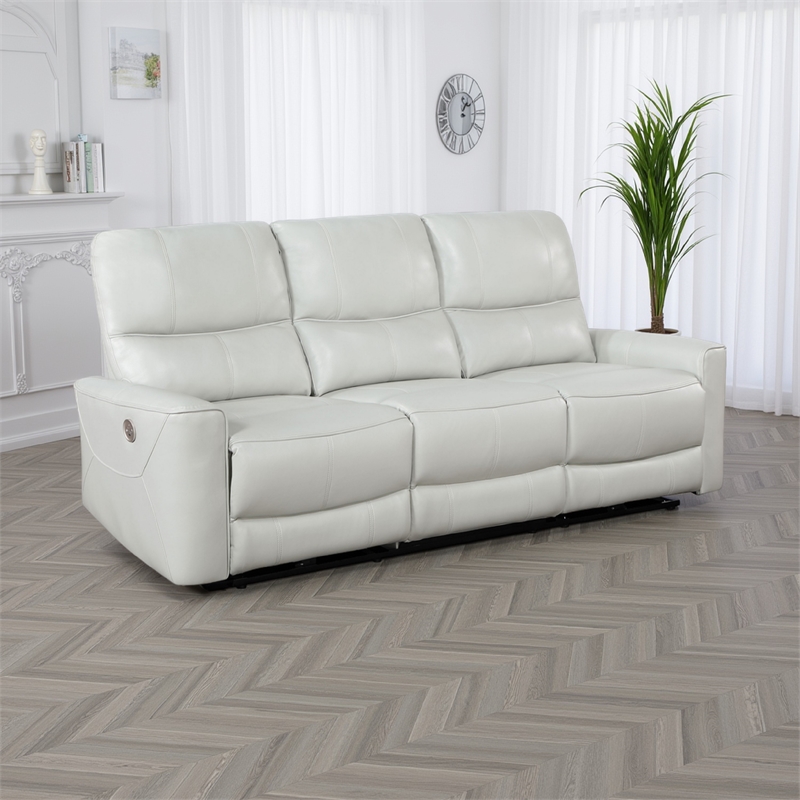 Lima Power Recliner Sofa- Ivory Faux Leather- USB Port- Cushions- 83 Inch
