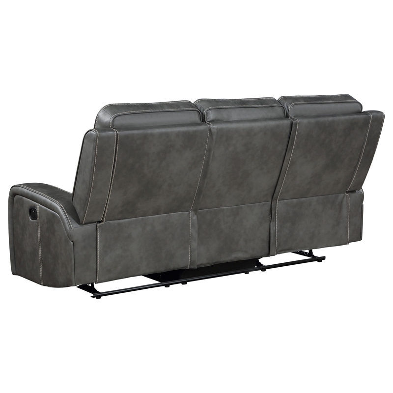 Josen Manual Recliner Sofa- Gray Faux Leather- Foam Cushions- 81 Inch
