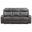 Josen Manual Recliner Sofa- Gray Faux Leather- Foam Cushions- 81 Inch