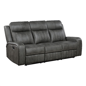 Josen Manual Recliner Sofa- Gray Faux Leather- Foam Cushions- 81 Inch