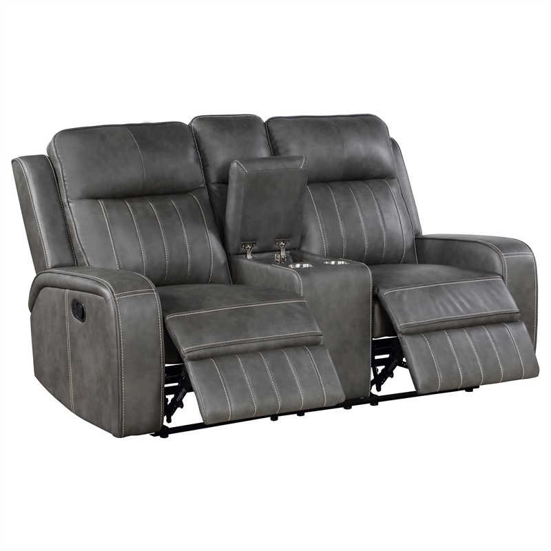 Josen Manual Recliner Loveseat- Gray Faux Leather- Foam Cushions- 71 Inch