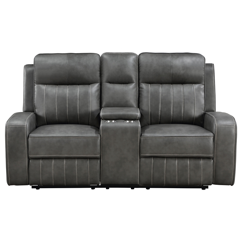 Josen Manual Recliner Loveseat- Gray Faux Leather- Foam Cushions- 71 Inch