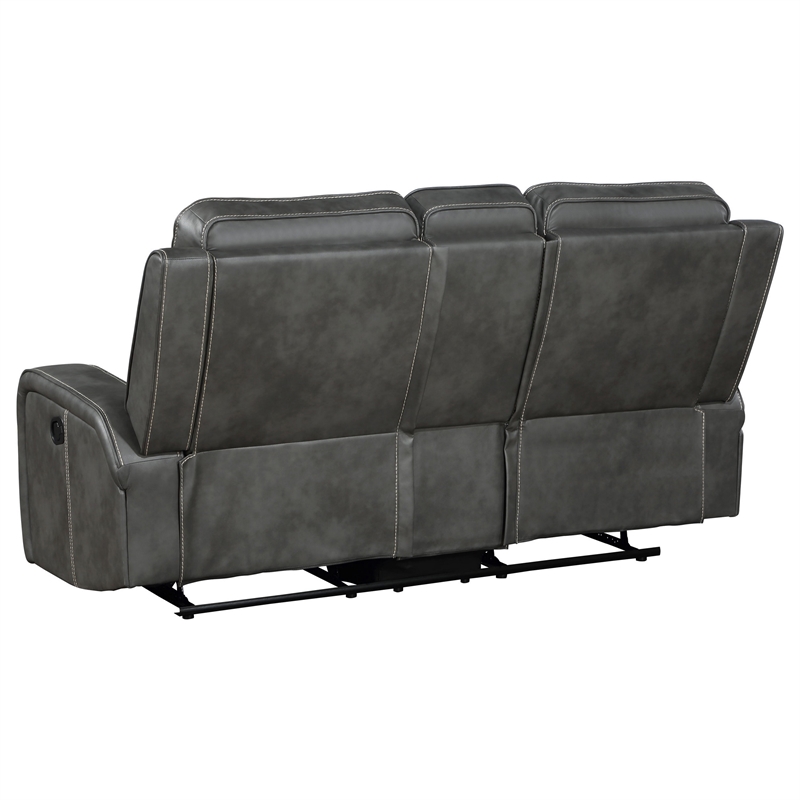 Josen Manual Recliner Loveseat- Gray Faux Leather- Foam Cushions- 71 Inch