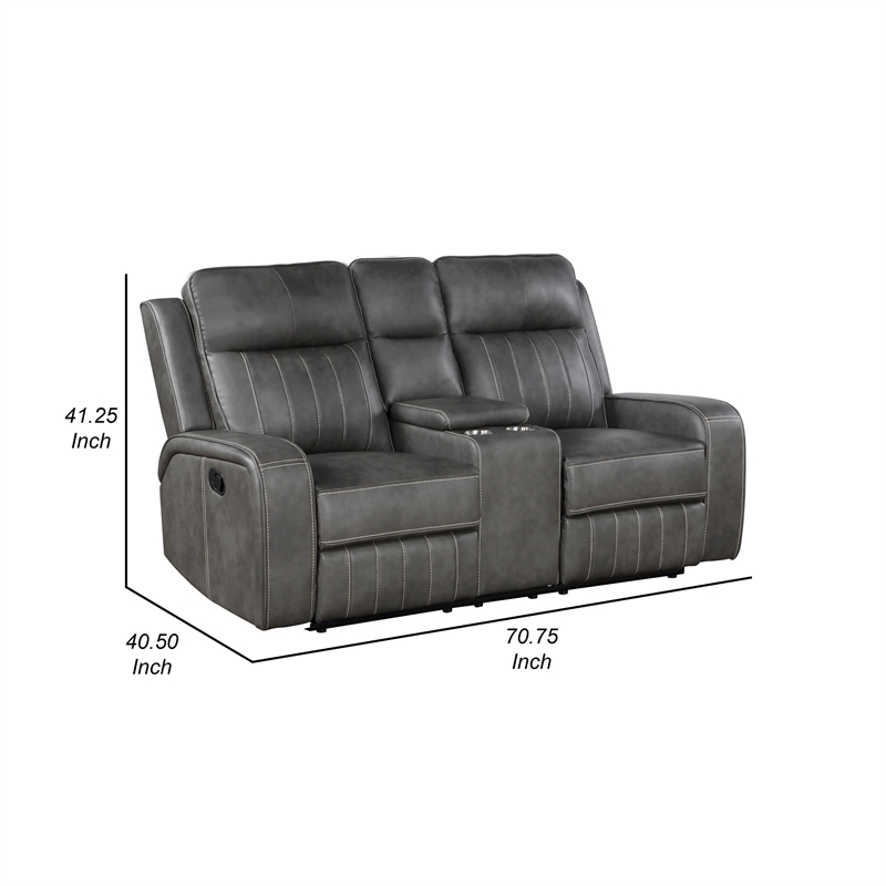 Josen Manual Recliner Loveseat- Gray Faux Leather- Foam Cushions- 71 Inch