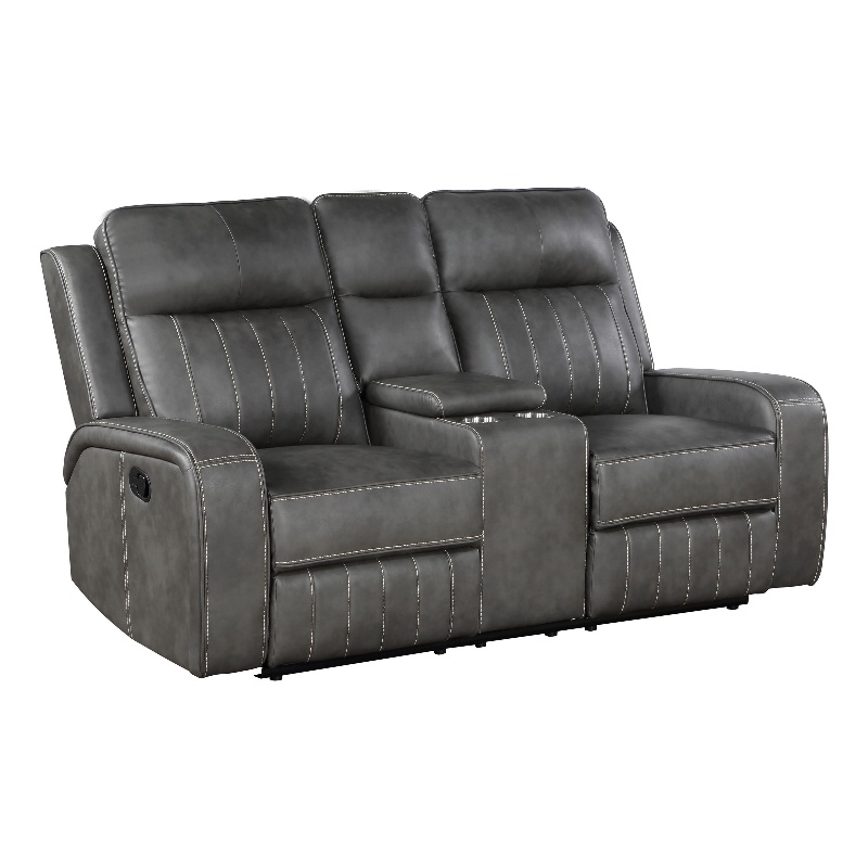 Josen Manual Recliner Loveseat- Gray Faux Leather- Foam Cushions- 71 Inch
