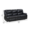 Mila Manual Recliner Sofa- Black Faux Leather- Pillow Top Arms- 86 Inch