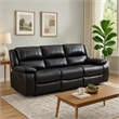 Mila Manual Recliner Sofa- Black Faux Leather- Pillow Top Arms- 86 Inch