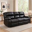 Mila Manual Recliner Sofa- Black Faux Leather- Pillow Top Arms- 86 Inch