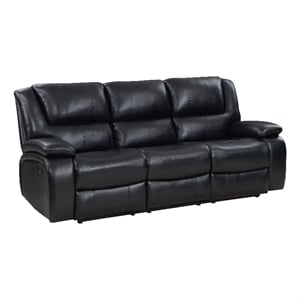 Mila Manual Recliner Sofa- Black Faux Leather- Pillow Top Arms- 86 Inch