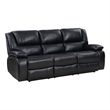 Mila Manual Recliner Sofa- Black Faux Leather- Pillow Top Arms- 86 Inch