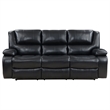 Mila Manual Recliner Sofa- Black Faux Leather- Pillow Top Arms- 86 Inch