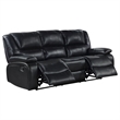 Mila Manual Recliner Sofa- Black Faux Leather- Pillow Top Arms- 86 Inch