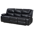 Mila Manual Recliner Sofa- Black Faux Leather- Pillow Top Arms- 86 Inch