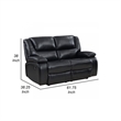 Mila Manual Recliner Loveseat- Black Faux Leather- Pillow Top Arms- 62 Inch