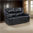 Mila Manual Recliner Loveseat- Black Faux Leather- Pillow Top Arms- 62 Inch