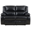 Mila Manual Recliner Loveseat- Black Faux Leather- Pillow Top Arms- 62 Inch