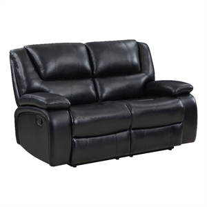 Mila Manual Recliner Loveseat- Black Faux Leather- Pillow Top Arms- 62 Inch