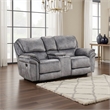 Remma Manual Recliner Loveseat- Gray Faux Leather- Console with Cupholders