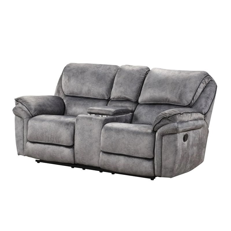 Remma Manual Recliner Loveseat- Gray Faux Leather- Console with Cupholders