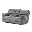Remma Manual Recliner Loveseat- Gray Faux Leather- Console with Cupholders