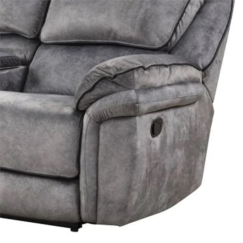 Remma Manual Recliner Loveseat- Gray Faux Leather- Console with Cupholders