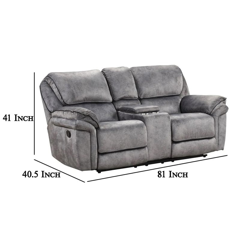 Remma Manual Recliner Loveseat- Gray Faux Leather- Console with Cupholders
