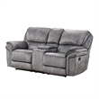 Remma Manual Recliner Loveseat- Gray Faux Leather- Console with Cupholders