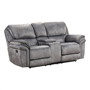 Remma Manual Recliner Loveseat- Gray Faux Leather- Console with Cupholders