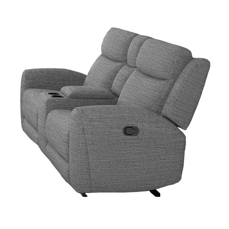Cory Manual Recliner Loveseat- 78 Inch- Center Console- Gray Polyester