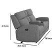Cory Manual Recliner Loveseat- 78 Inch- Center Console- Gray Polyester