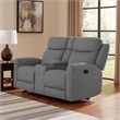 Cory Manual Recliner Loveseat- 78 Inch- Center Console- Gray Polyester