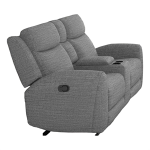 Cory Manual Recliner Loveseat- 78 Inch- Center Console- Gray Polyester