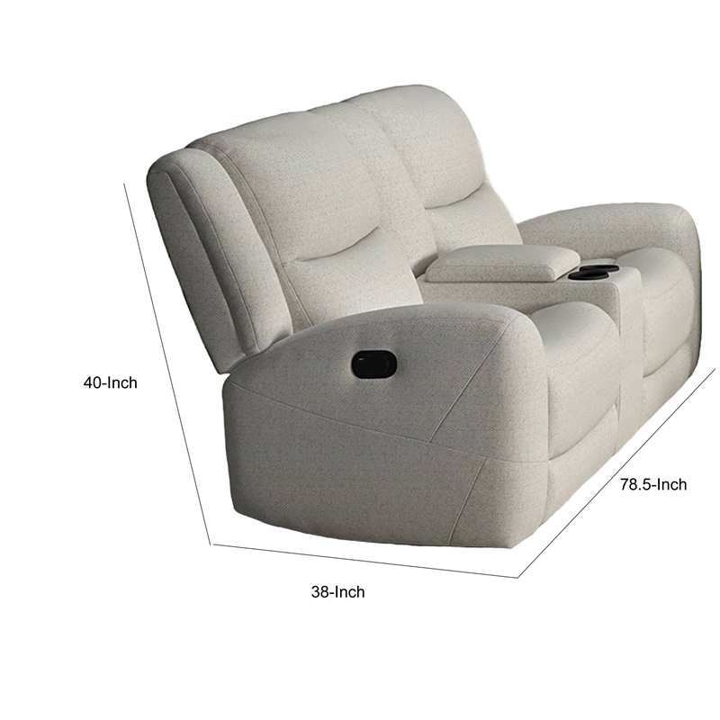 Gira Manual Recliner Loveseat with Center Console- 79 Inch- Wood- Beige