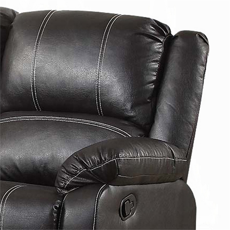 Zuru Motion Manual Recliner Loveseat- Pillow Top- Black Faux Leather
