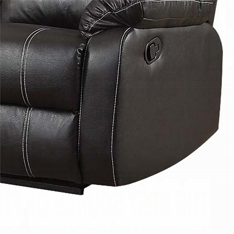Zuru Motion Manual Recliner Loveseat- Pillow Top- Black Faux Leather