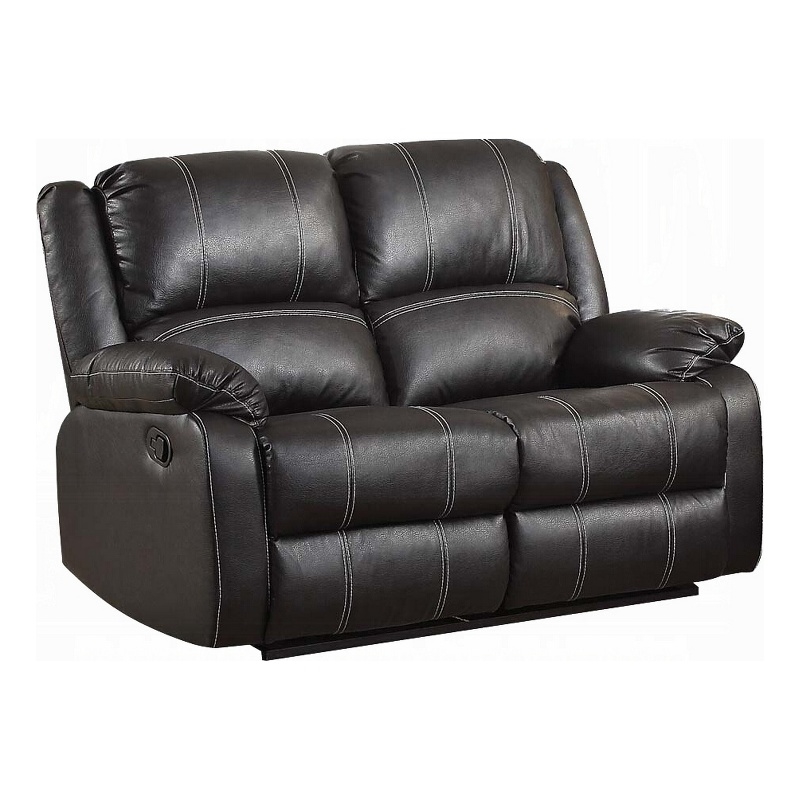 Zuru Motion Manual Recliner Loveseat- Pillow Top- Black Faux Leather