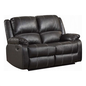 Zuru Motion Manual Recliner Loveseat- Pillow Top- Black Faux Leather