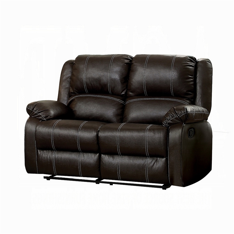 Zuru Motion Manual Recliner Loveseat- Pillow Top- Brown Faux Leather