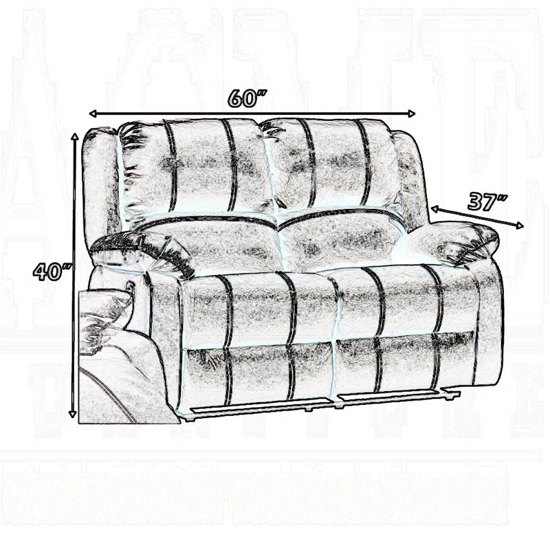 Zuru Motion Manual Recliner Loveseat- Pillow Top- Brown Faux Leather