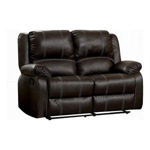 Zuru Motion Manual Recliner Loveseat- Pillow Top- Brown Faux Leather