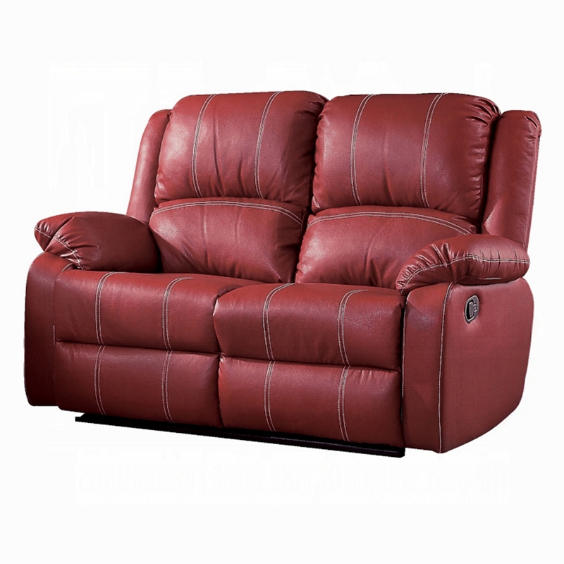 Zuru Motion Manual Recliner Loveseat- Pillow Top- Red Faux Leather